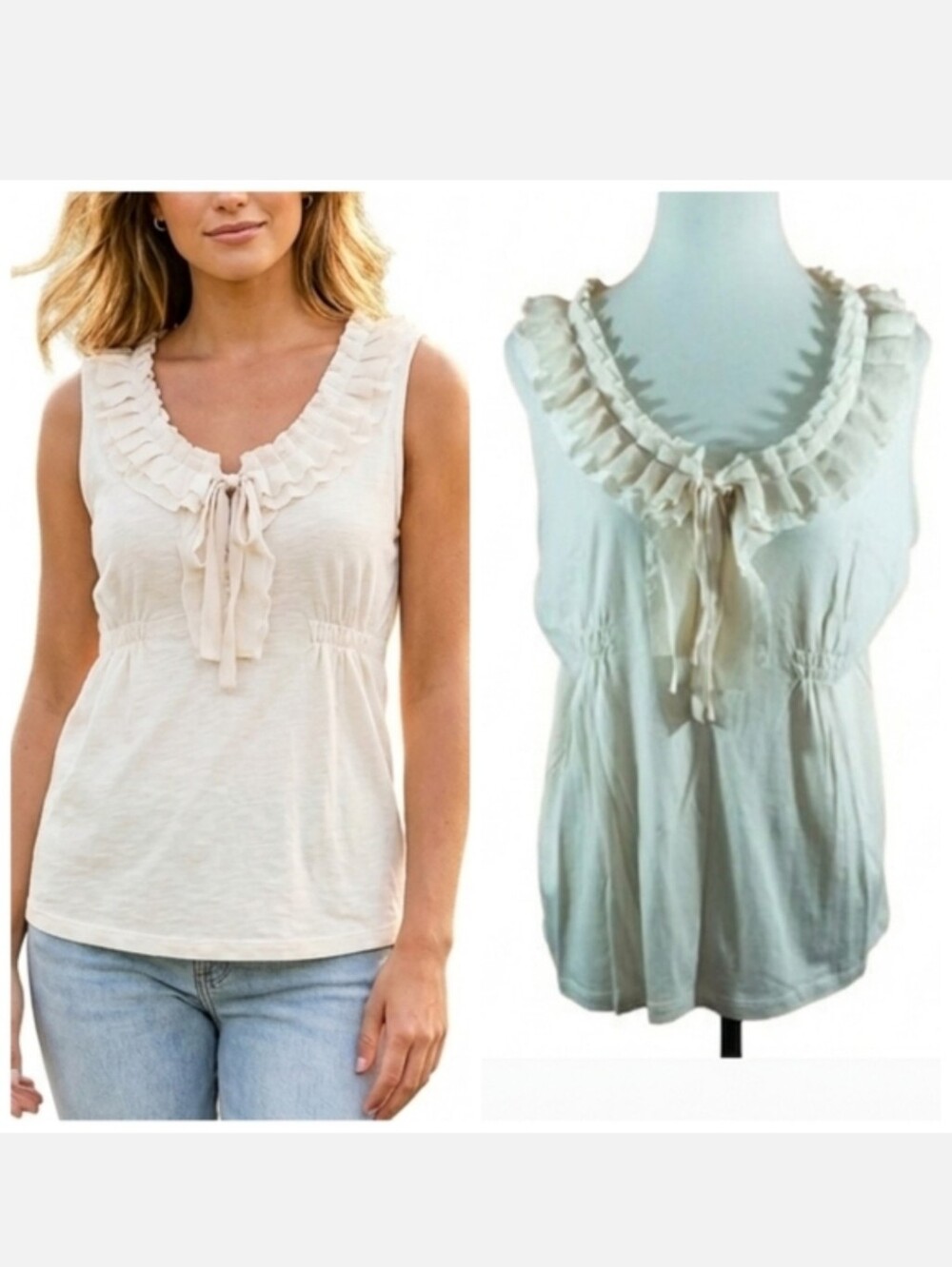 Isabella Rodriguez Cream sleeveless top with ruffle Women's size XL NWT